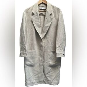 Zara Textured Oversized Cotton Blend Long Trench Coat Size S Women’s